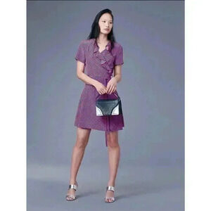 Diane von Furstenberg Savilla Chainlink Ruffle Front Wrap Dress 100% Silk Size 6